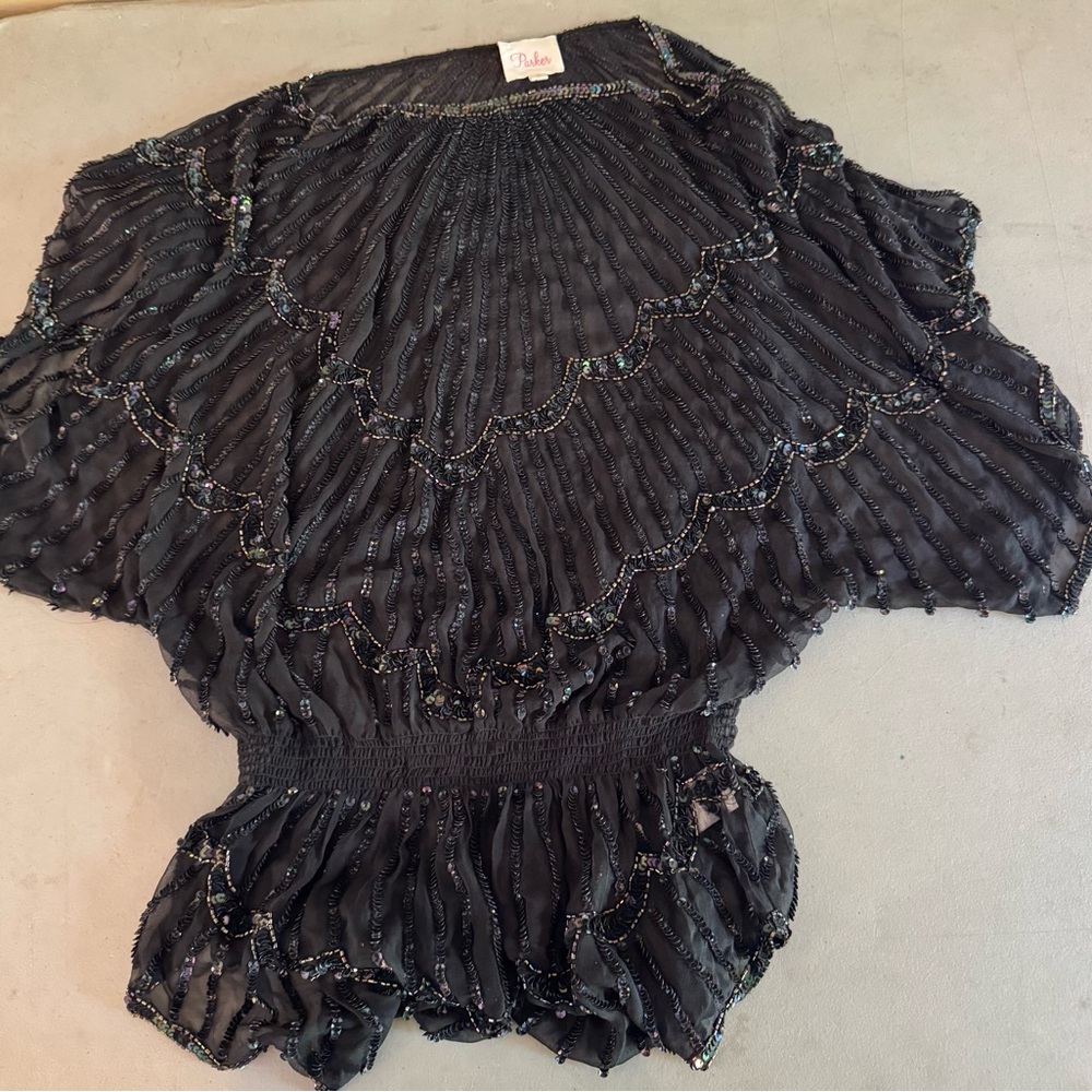 Parker Black Pleated Ruffled Blouse